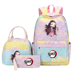 Demon Slayer Kimetsu No Yaiba Kamado Nezuko Pink Starry Sky SchoolBag Backpack Lunch Box Bag Book Pencil Bags 3pcs Set