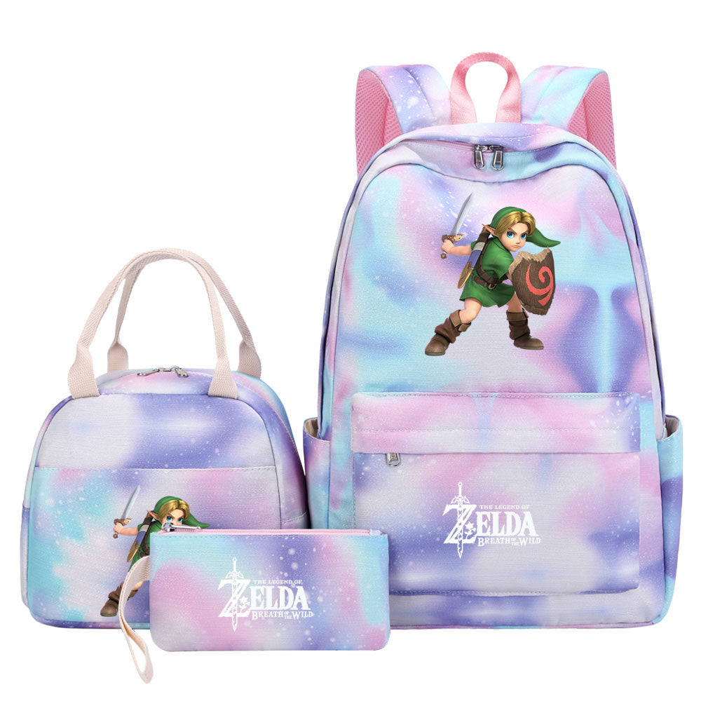 Zelda Pink Starry Sky SchoolBag Backpack Lunch Box Bag Book Pencil Bags 3pcs Set