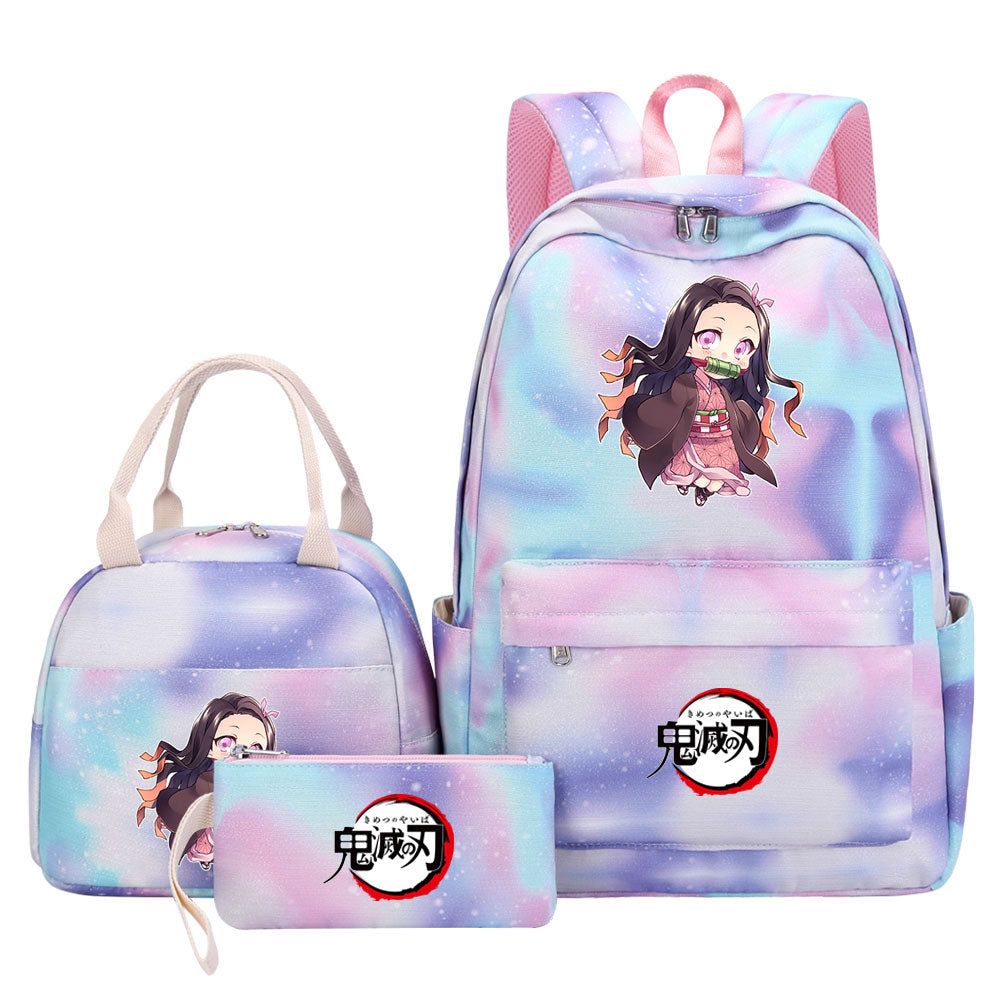 Demon Slayer Kimetsu No Yaiba Kamado Nezuko Pink Starry Sky SchoolBag Backpack Lunch Box Bag Book Pencil Bags 3pcs Set