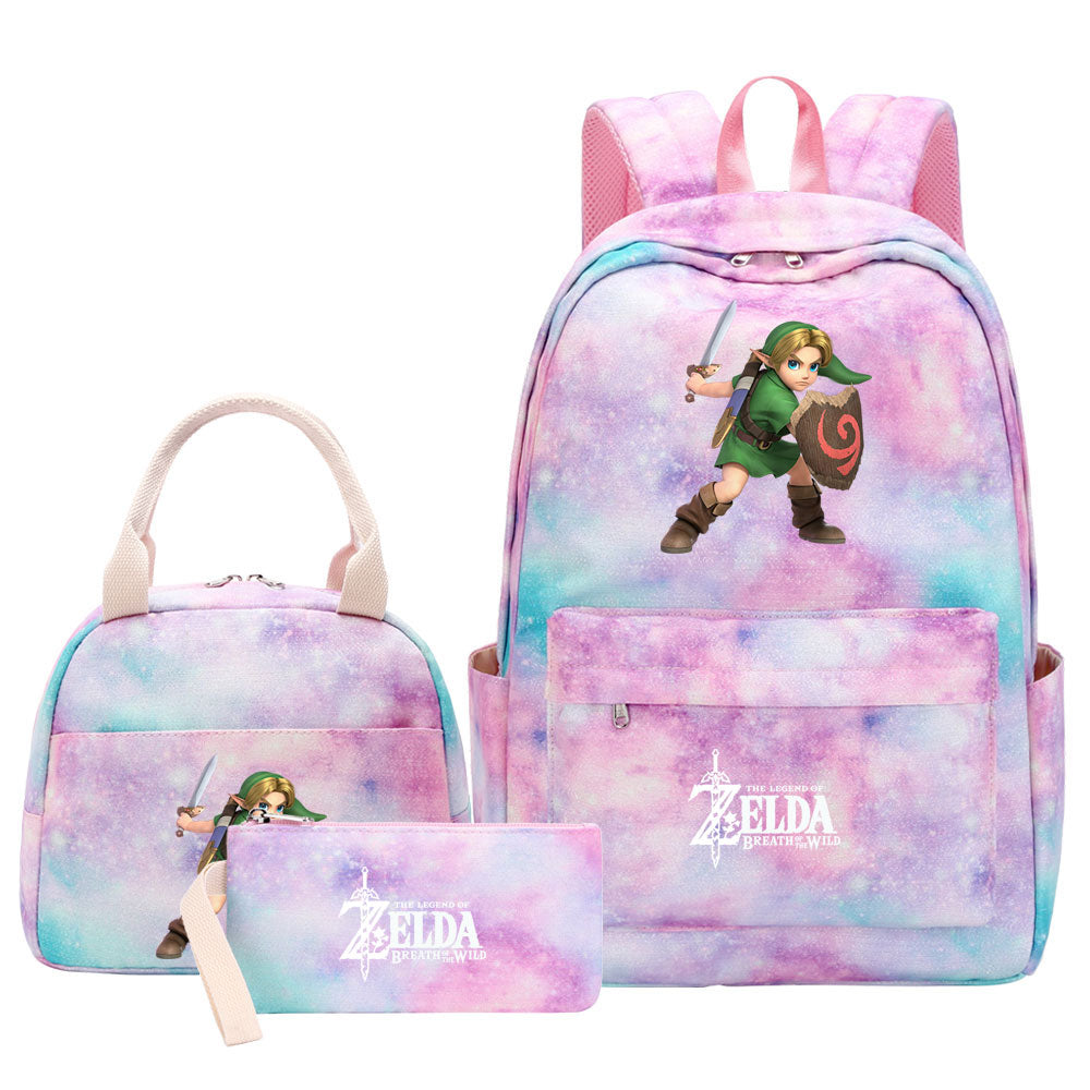 Zelda Pink Starry Sky SchoolBag Backpack Lunch Box Bag Book Pencil Bags 3pcs Set