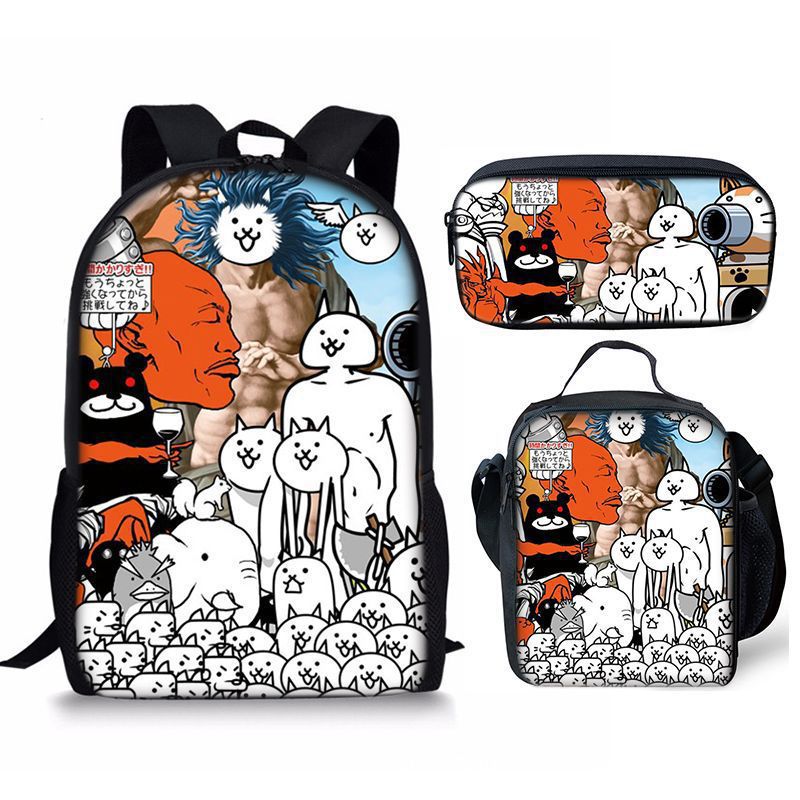 The Battle Cats Schoolbag Backpack Lunch Bag Pencil Case 3pcs Set Gift for Kids Students
