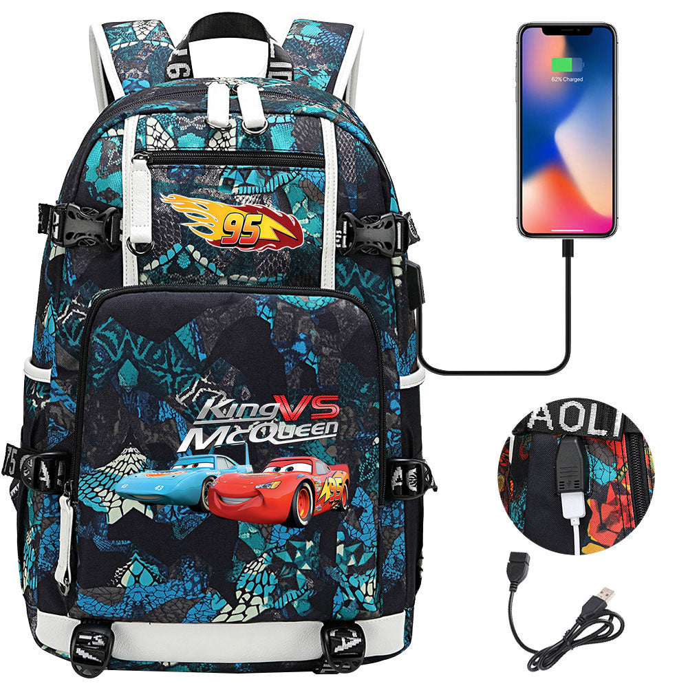 Cars Lightning USB Charging Backpack School NoteBook Laptop Travel Bags