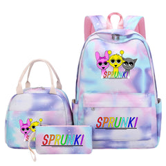Sprunki Pink Starry Sky SchoolBag Backpack Lunch Box Bag Book Pencil Bags 3pcs Set