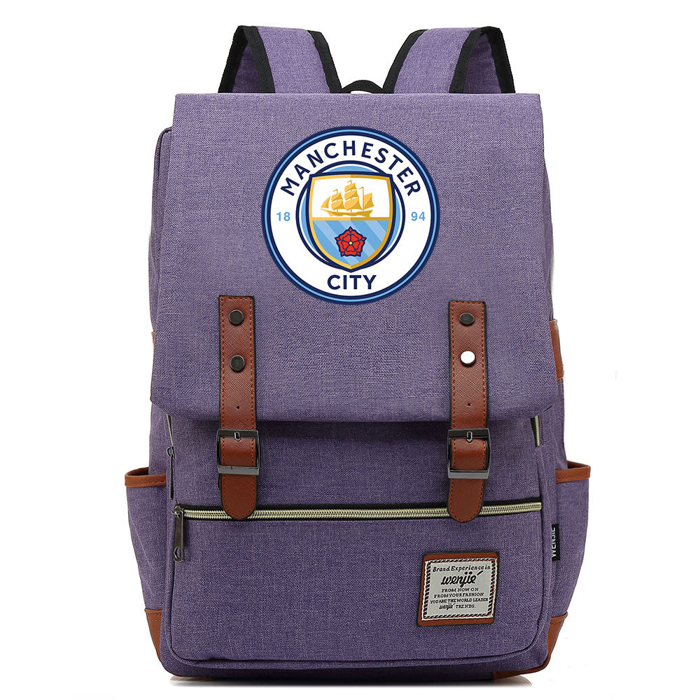 Manchester City Football Club Canvas Travel Backpack School Book Bag