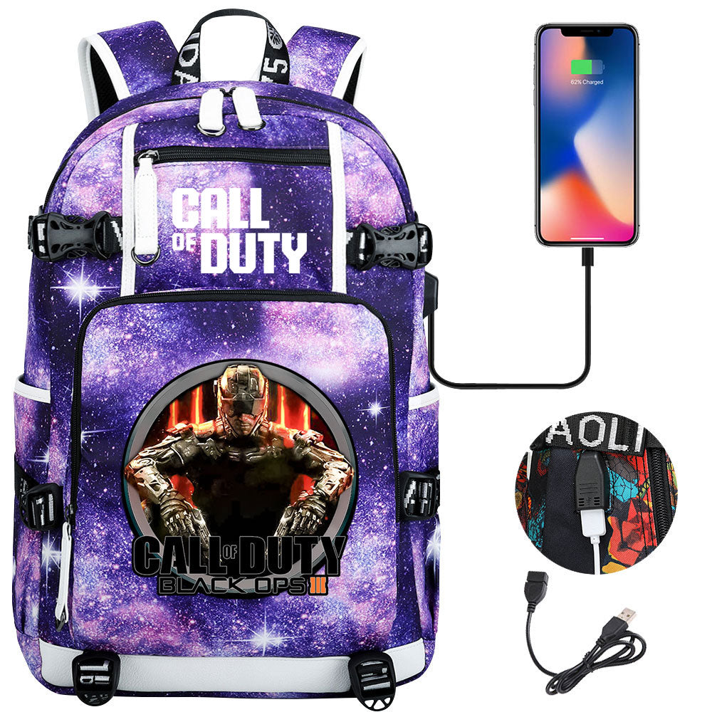 Call of Duty USB Charging Backpack School NoteBook Laptop Travel Bags