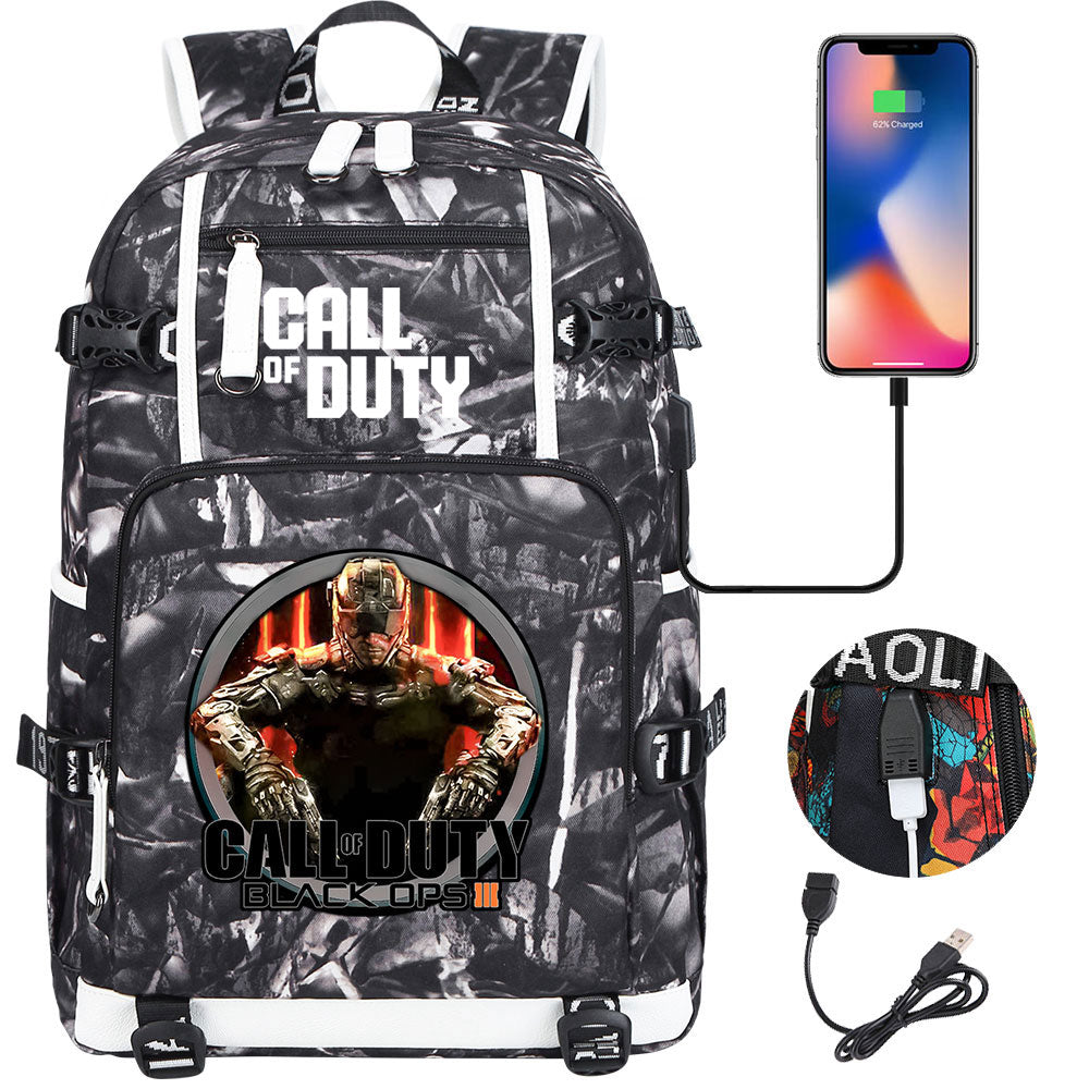 Call of Duty USB Charging Backpack School NoteBook Laptop Travel Bags