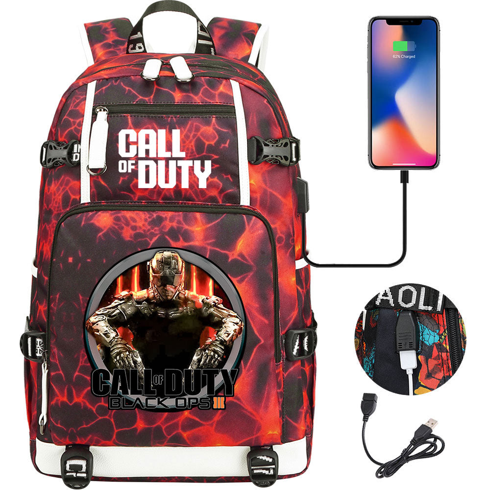 Call of Duty USB Charging Backpack School NoteBook Laptop Travel Bags