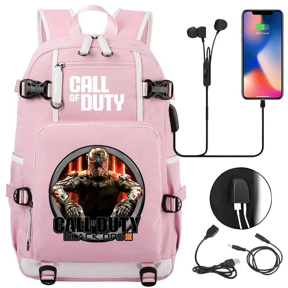 Call of Duty USB Charging Backpack School NoteBook Laptop Travel Bags