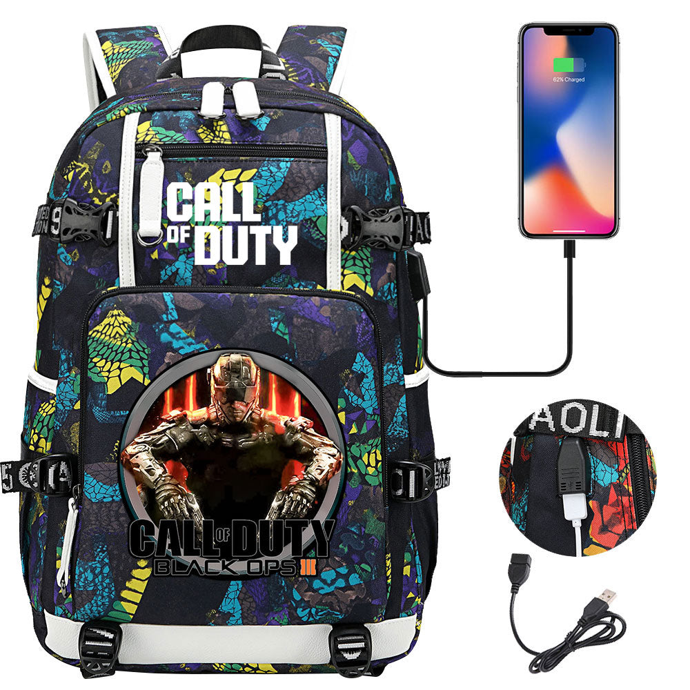 Call of Duty USB Charging Backpack School NoteBook Laptop Travel Bags