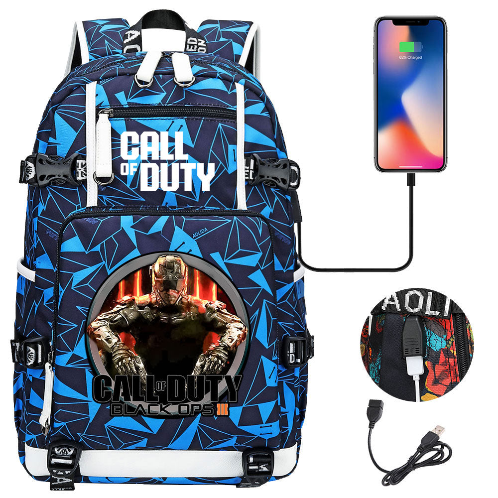 Call of Duty USB Charging Backpack School NoteBook Laptop Travel Bags