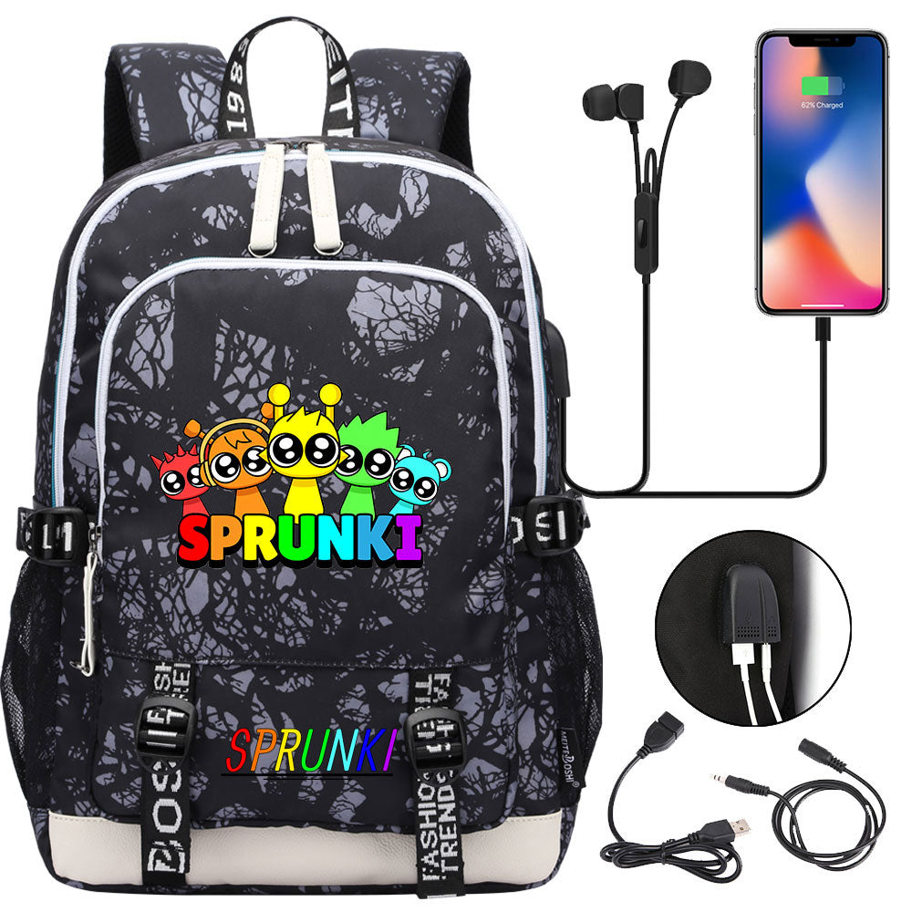 Sprunki USB Charging Backpack School Note Book Laptop Travel Bags