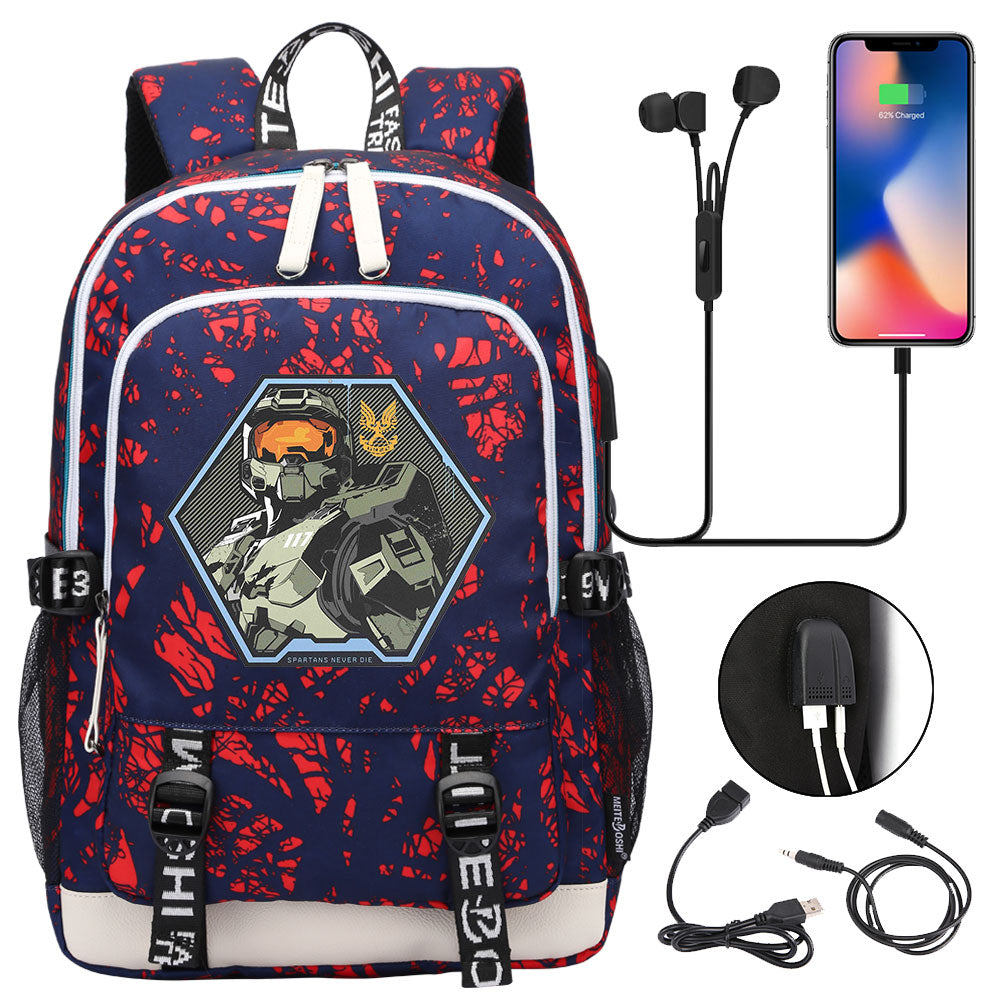 Halo Infinite USB Charging Backpack School Note Book Laptop Travel Bags