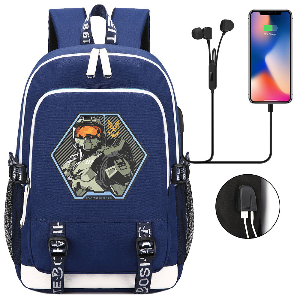 Halo Infinite USB Charging Backpack School Note Book Laptop Travel Bags
