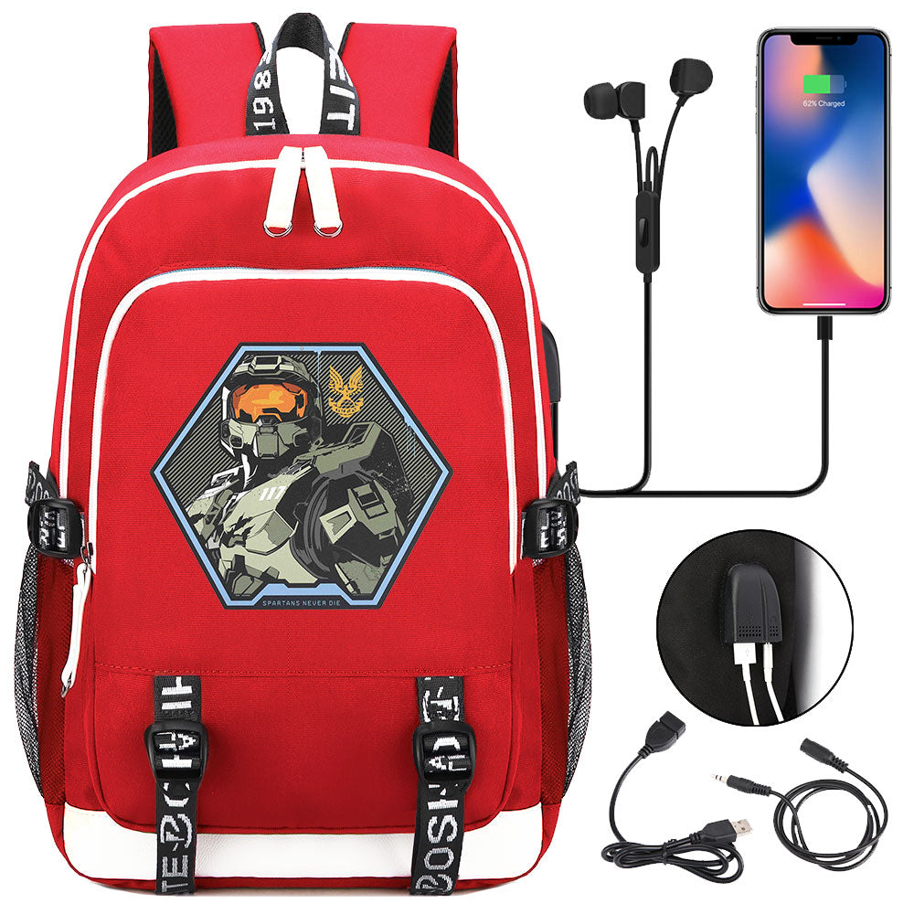 Halo Infinite USB Charging Backpack School Note Book Laptop Travel Bags