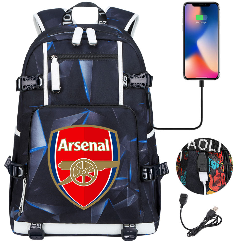 Arsenal Football Club USB Charging Backpack School NoteBook Laptop Travel Bags