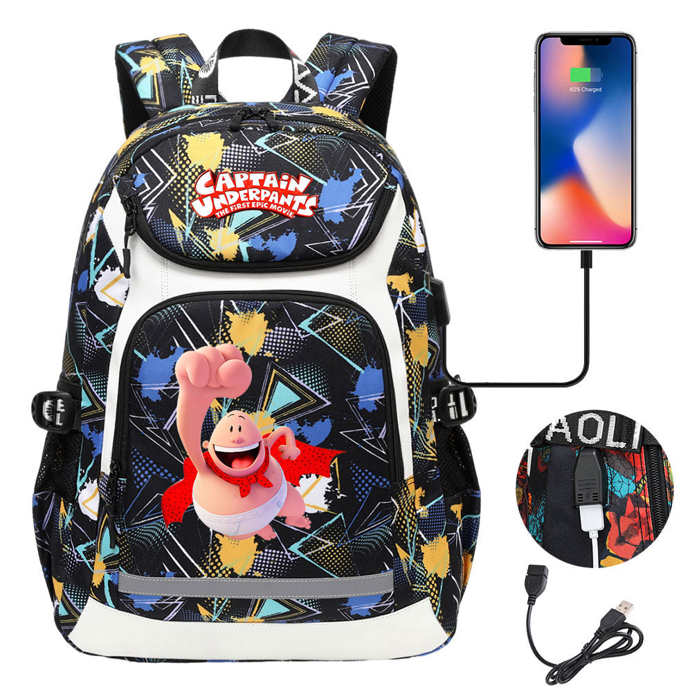 Captain Underpants USB Charging Backpack School NoteBook Laptop Travel Bags