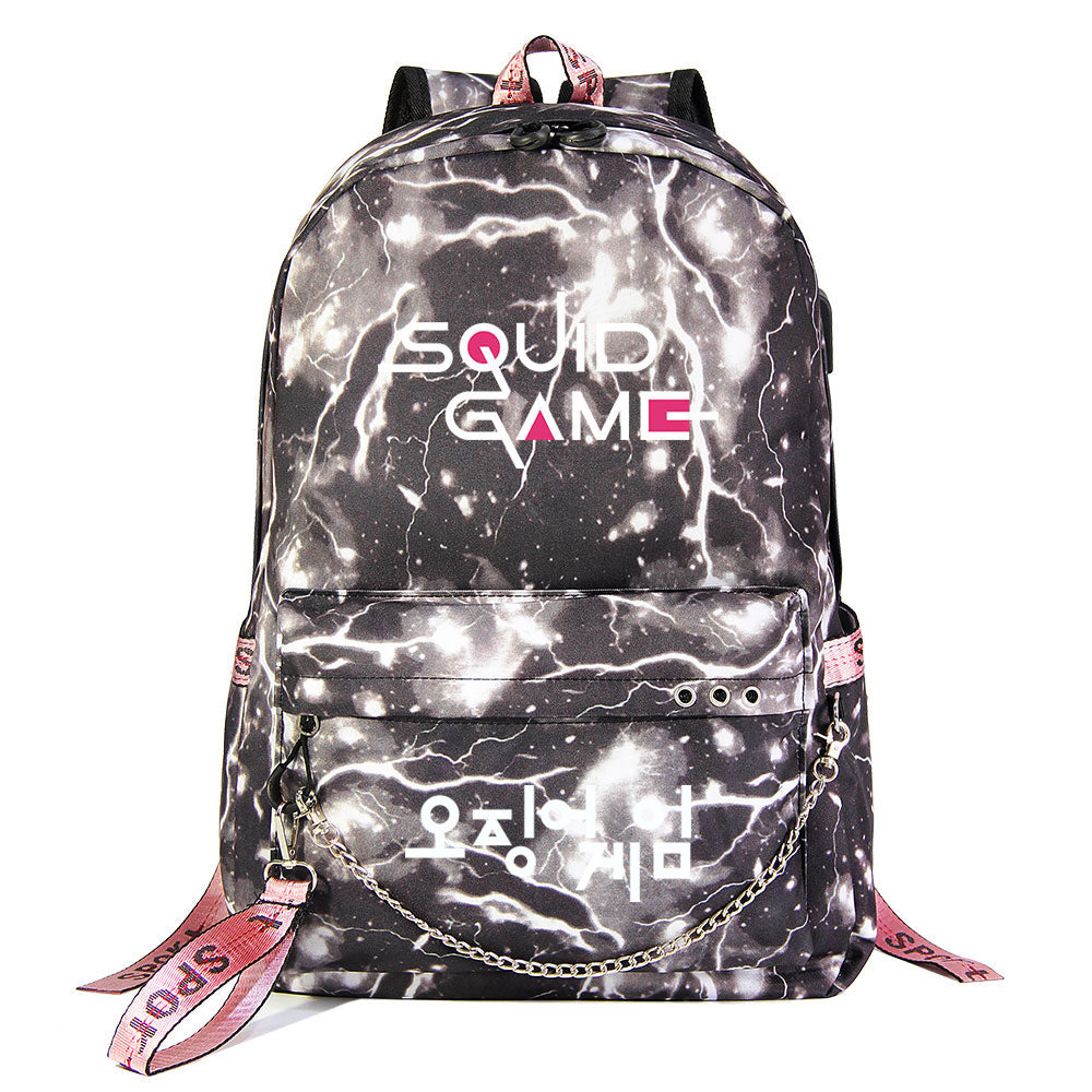 Squid Game USB Charging Backpack Shoolbag Notebook Bag Gifts for Kids Students