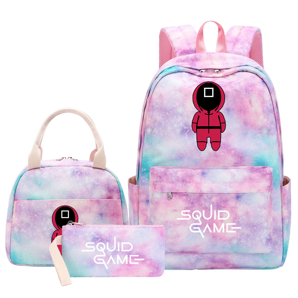 Squid Game Pink Starry Sky SchoolBag Backpack Lunch Box Bag Book Pencil Bags 3pcs Set