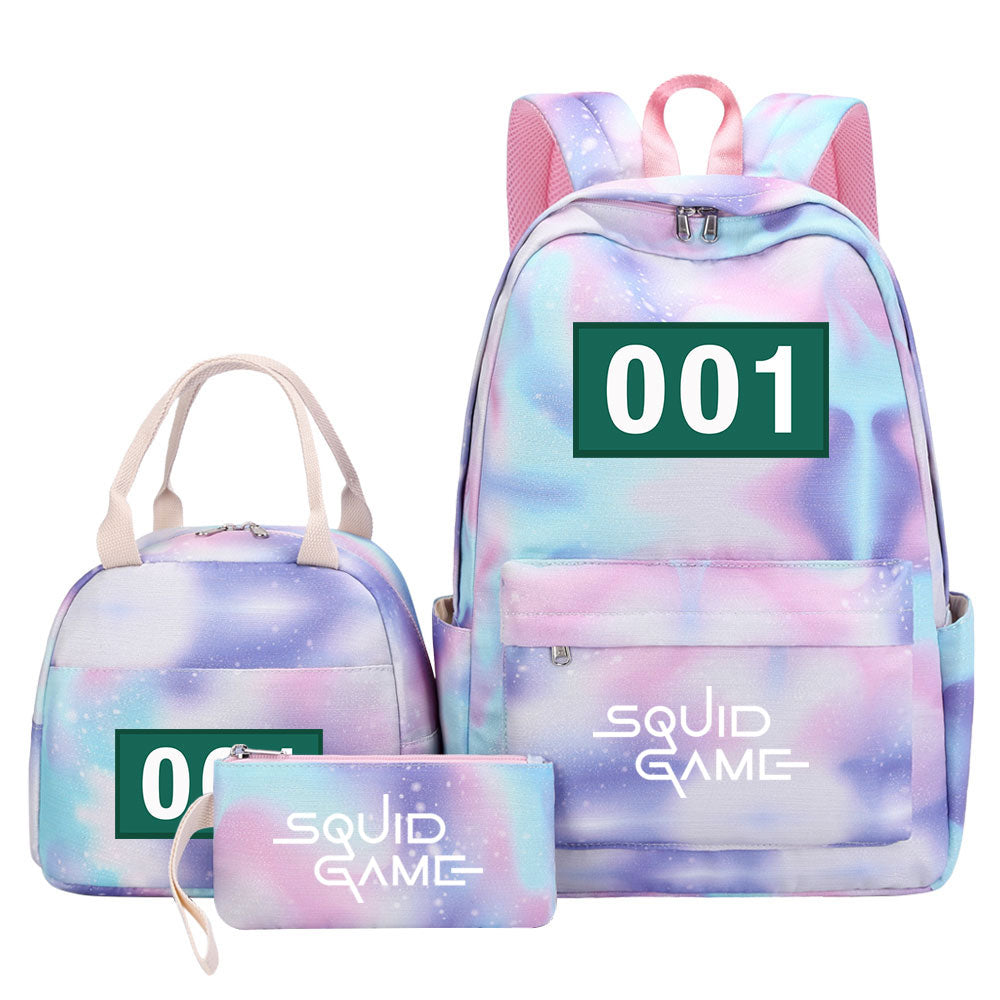 Squid Game Pink Starry Sky SchoolBag Backpack Lunch Box Bag Book Pencil Bags 3pcs Set