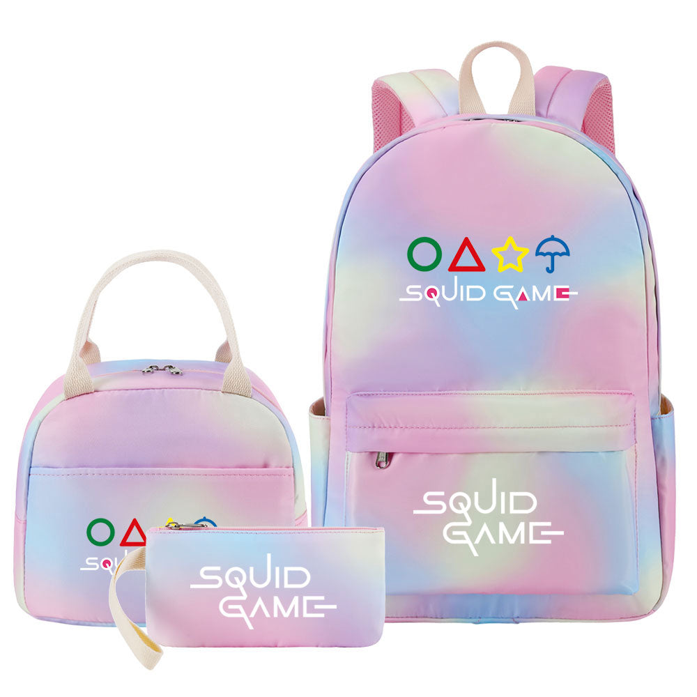 Squid Game Pink Starry Sky SchoolBag Backpack Lunch Box Bag Book Pencil Bags 3pcs Set