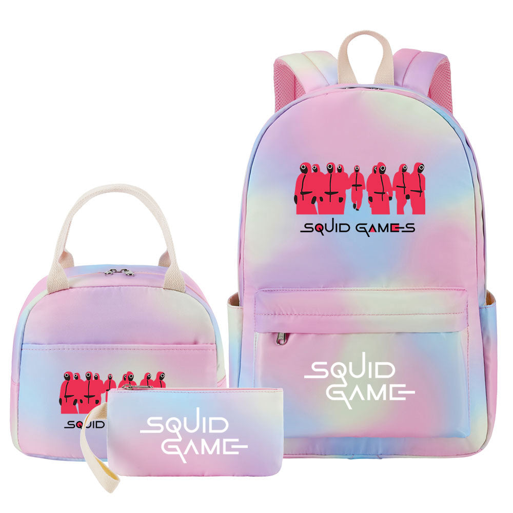 Squid Game Pink Starry Sky SchoolBag Backpack Lunch Box Bag Book Pencil Bags 3pcs Set
