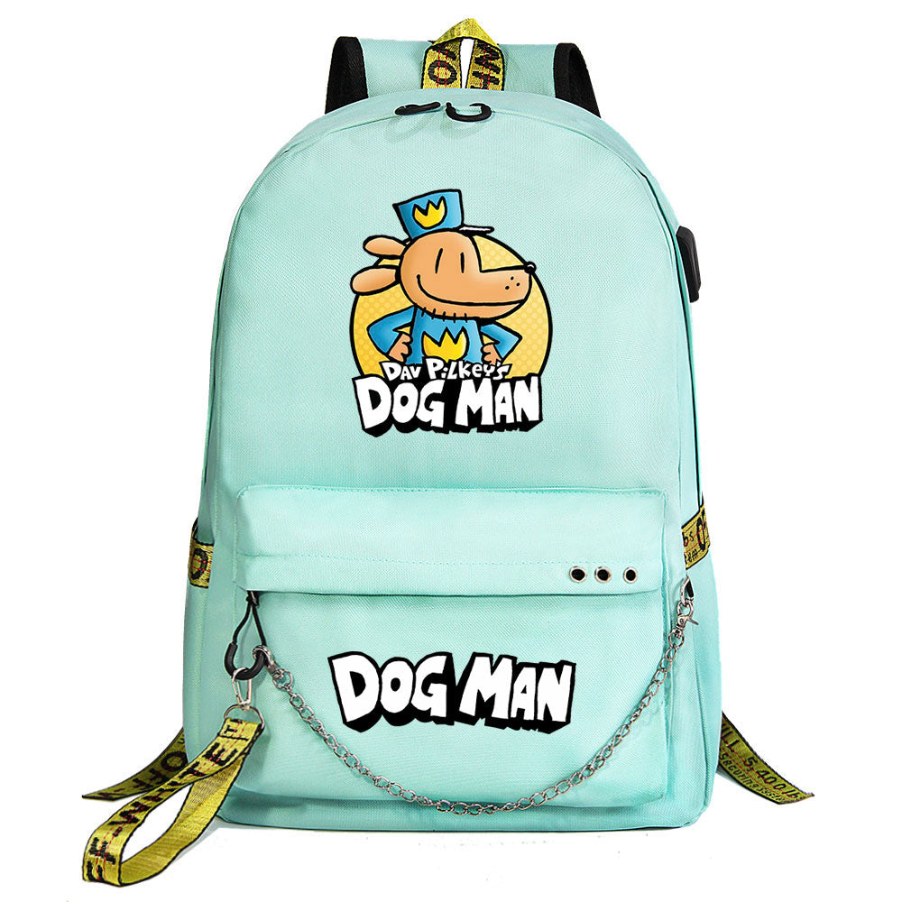 Dog Man USB Charging Backpack Shoolbag Notebook Bag Gifts for Kids Students