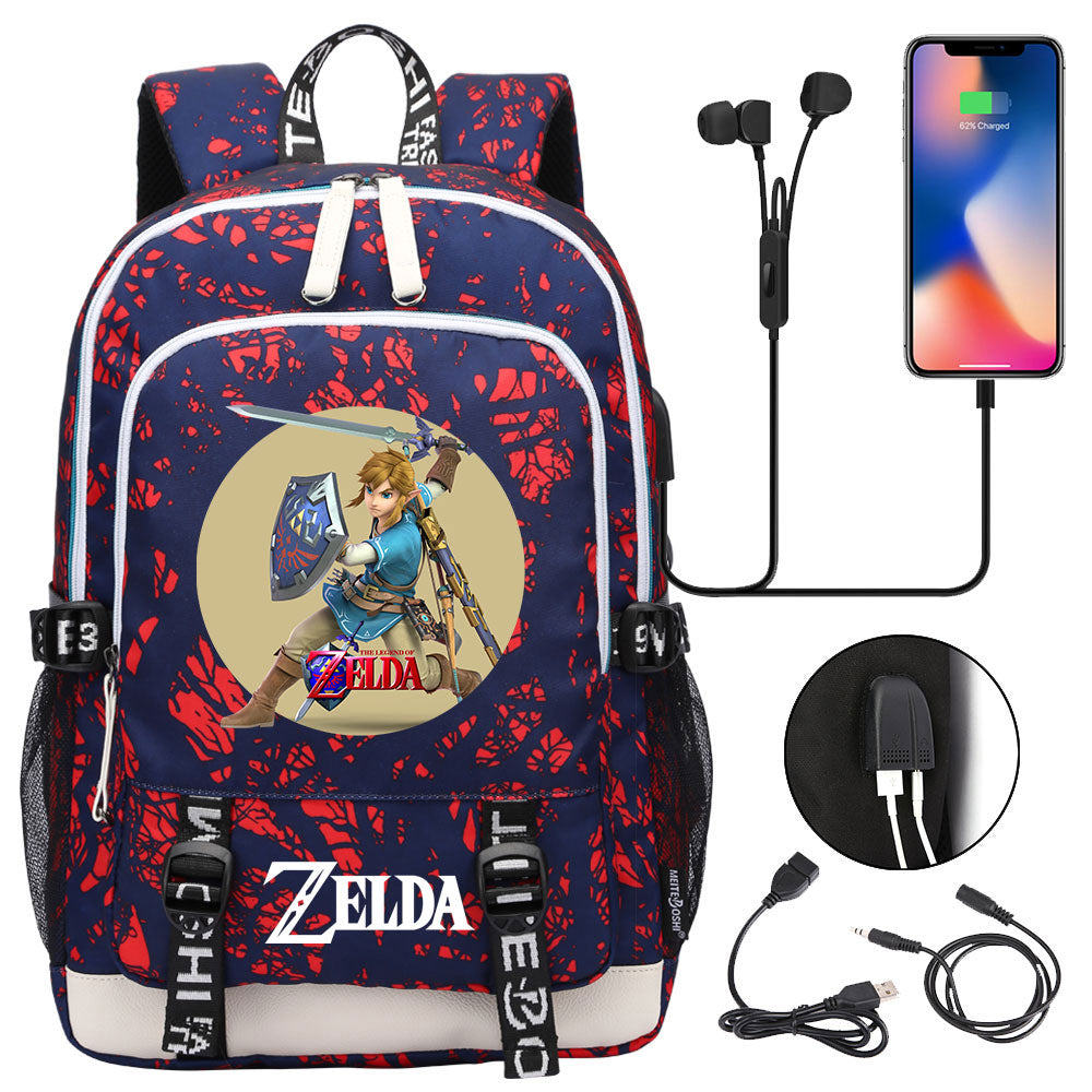 Zelda USB Charging Backpack School Note Book Laptop Travel Bags