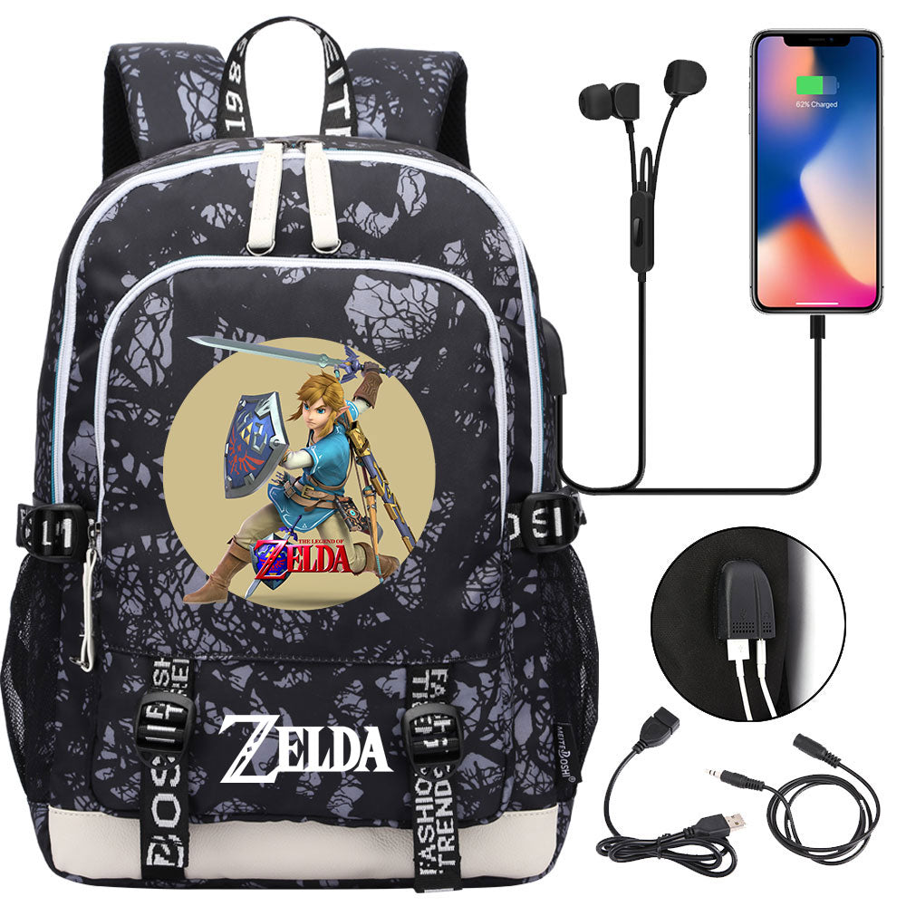 Zelda USB Charging Backpack School Note Book Laptop Travel Bags