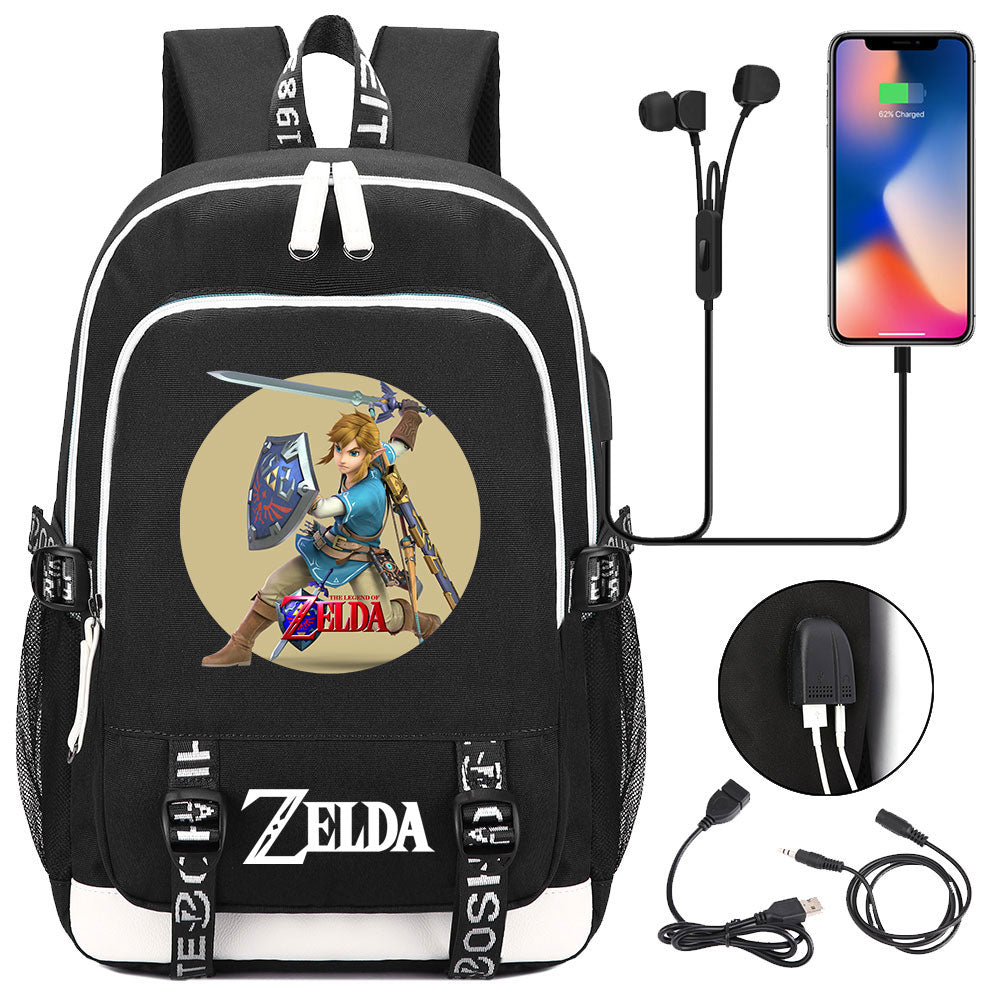 Zelda USB Charging Backpack School Note Book Laptop Travel Bags