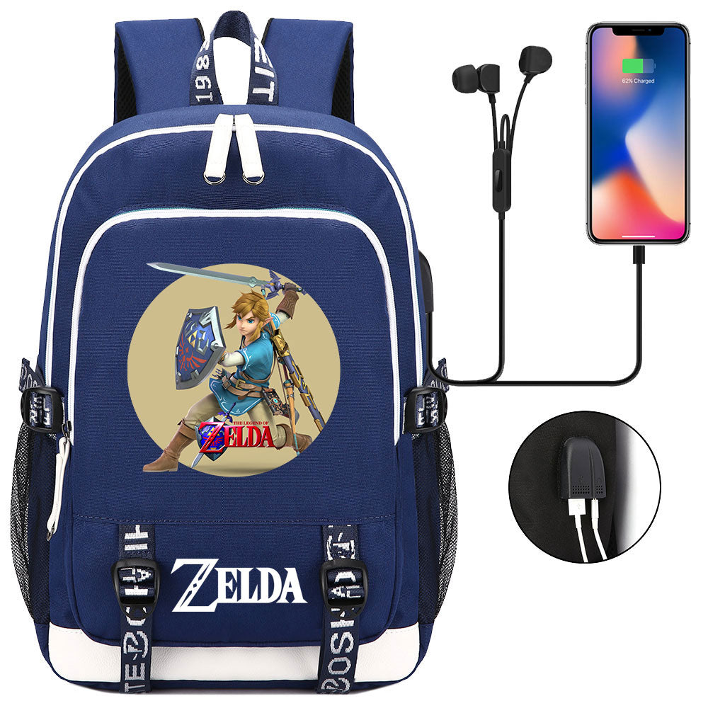 Zelda USB Charging Backpack School Note Book Laptop Travel Bags