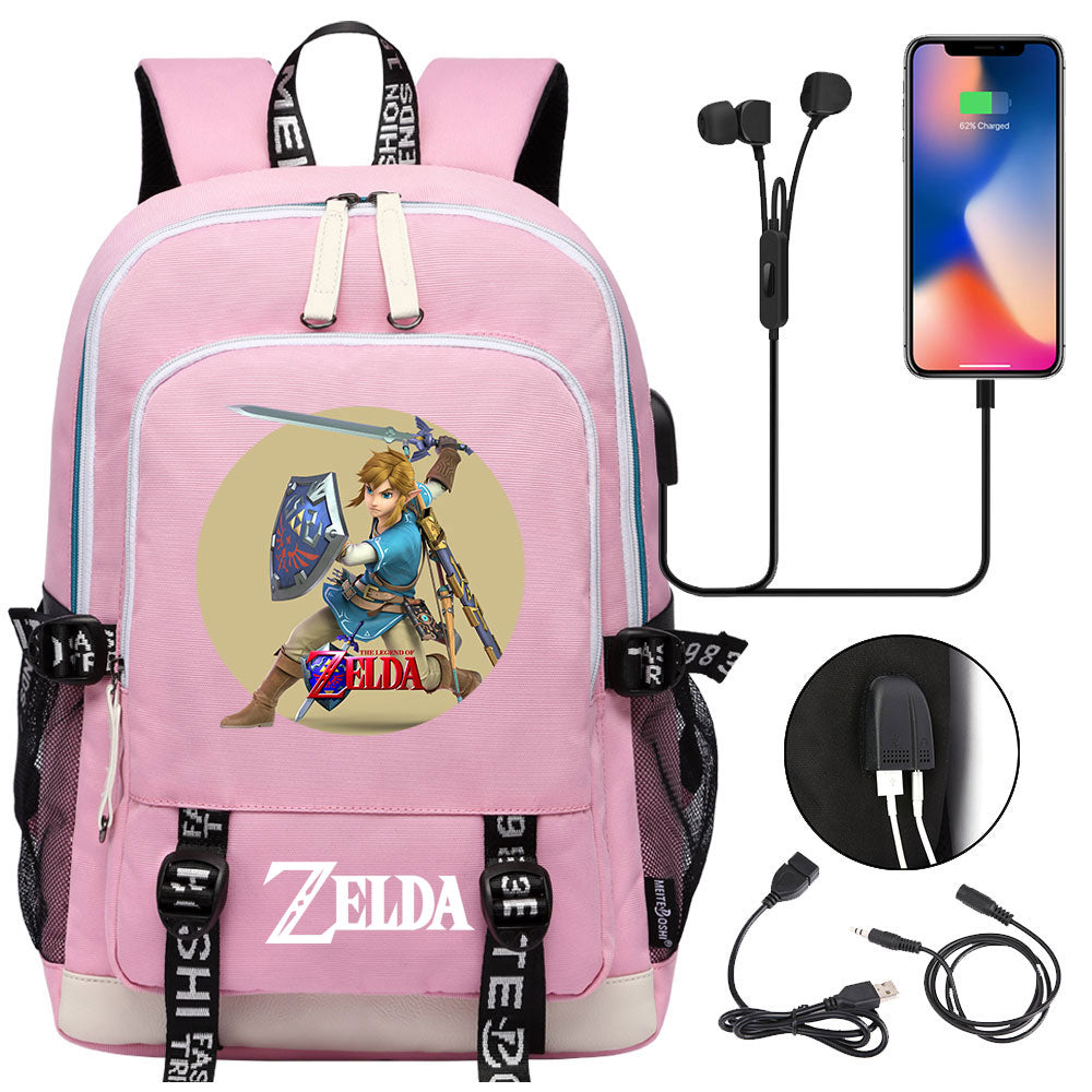 Zelda USB Charging Backpack School Note Book Laptop Travel Bags