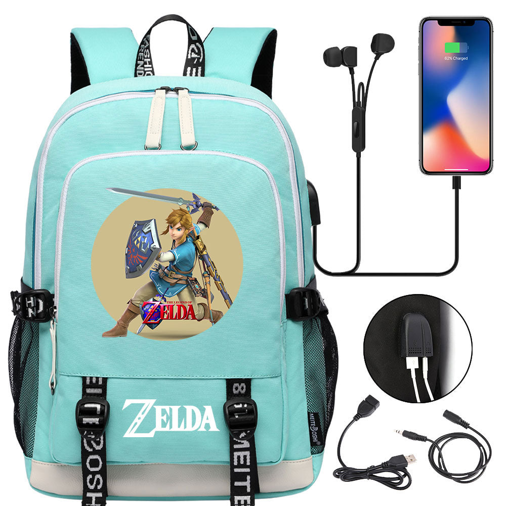 Zelda USB Charging Backpack School Note Book Laptop Travel Bags