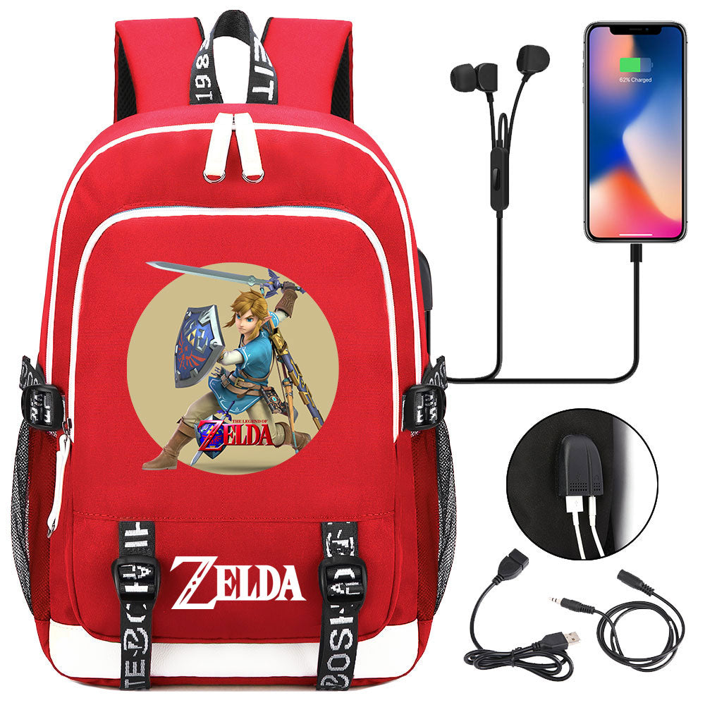 Zelda USB Charging Backpack School Note Book Laptop Travel Bags