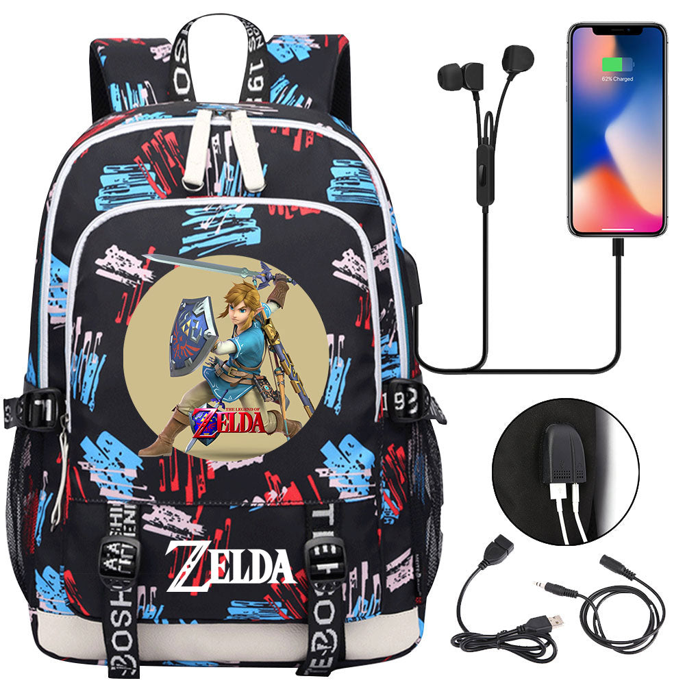 Zelda USB Charging Backpack School Note Book Laptop Travel Bags