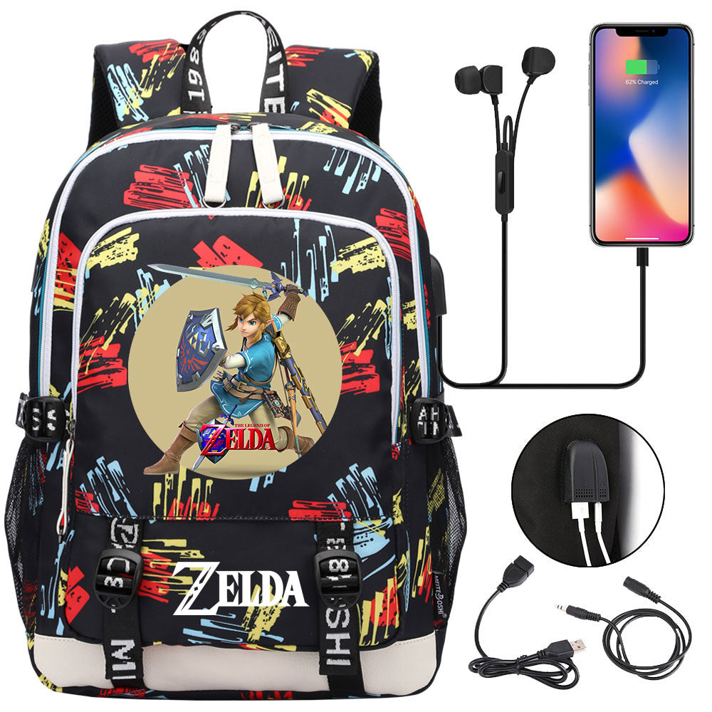 Zelda USB Charging Backpack School Note Book Laptop Travel Bags