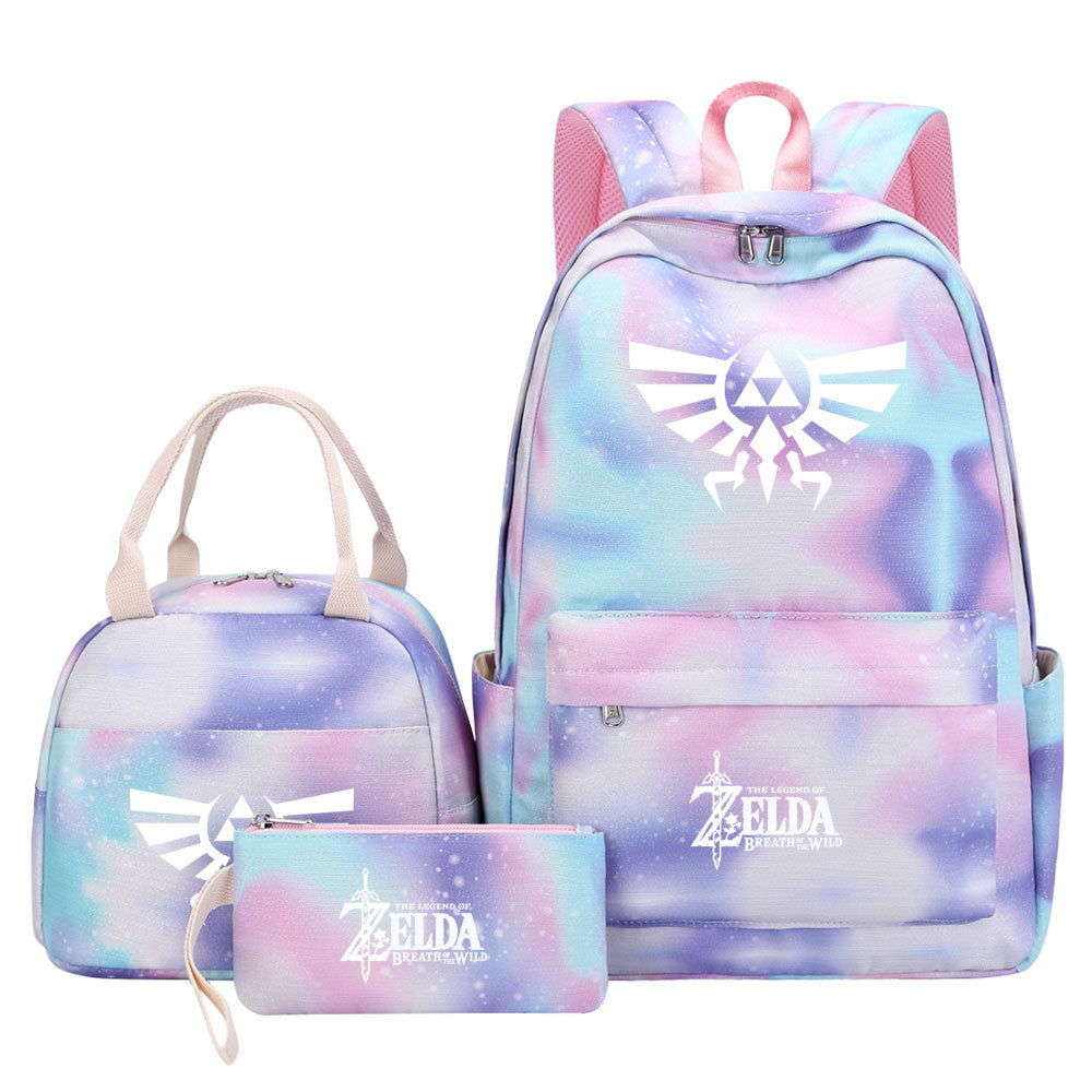 Zelda Pink Starry Sky SchoolBag Backpack Lunch Box Bag Book Pencil Bags 3pcs Set