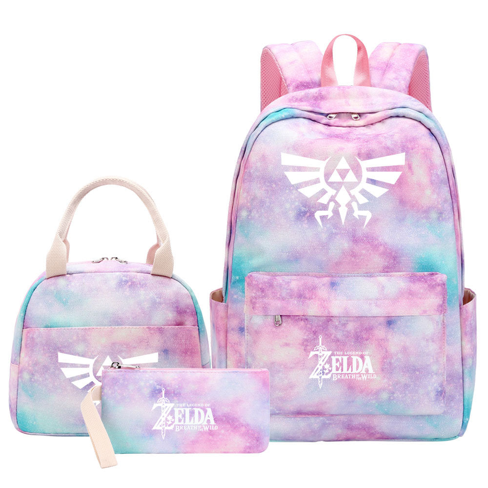 Zelda Pink Starry Sky SchoolBag Backpack Lunch Box Bag Book Pencil Bags 3pcs Set