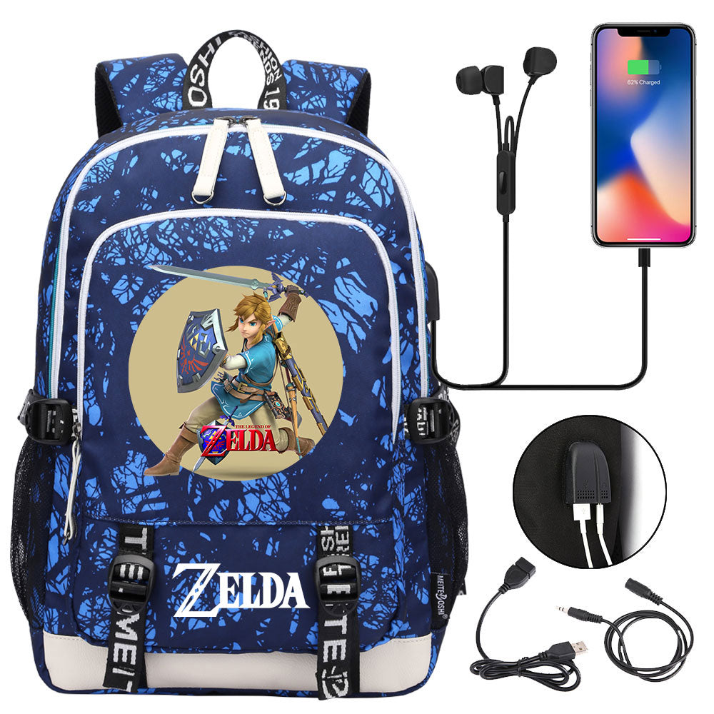 Zelda USB Charging Backpack School Note Book Laptop Travel Bags