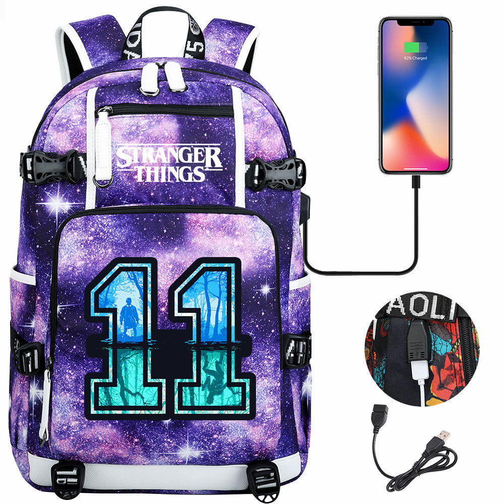 Strangers Things 11 USB Charging Backpack School NoteBook Laptop Travel Bags