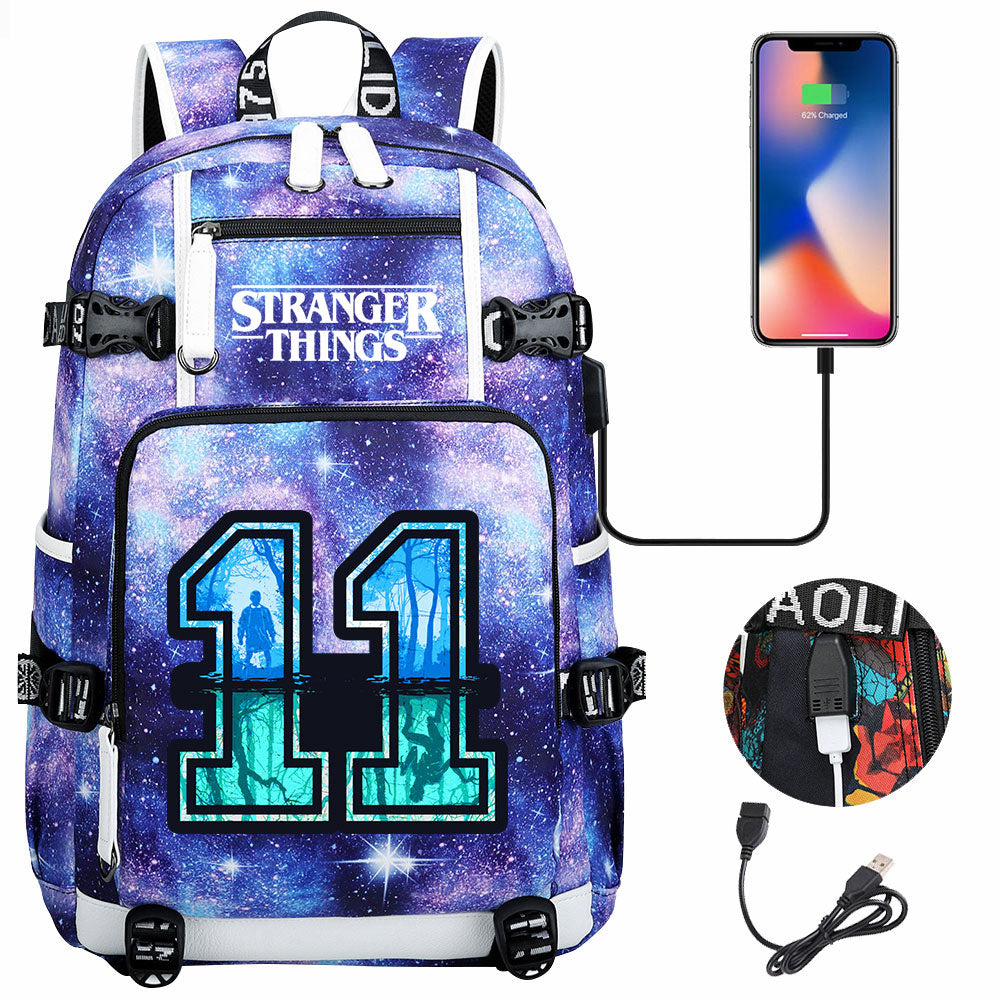 Strangers Things 11 USB Charging Backpack School NoteBook Laptop Travel Bags