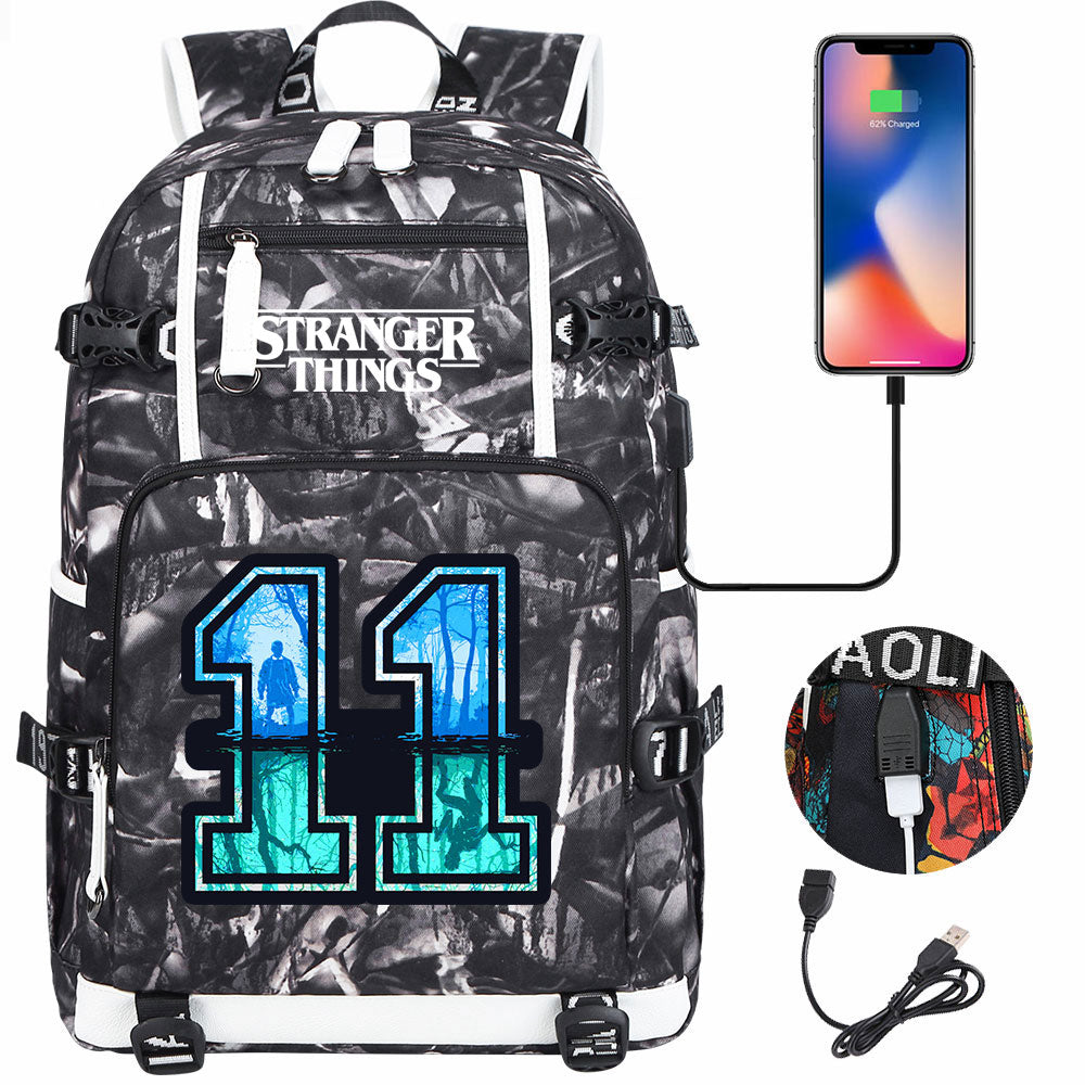 Strangers Things 11 USB Charging Backpack School NoteBook Laptop Travel Bags