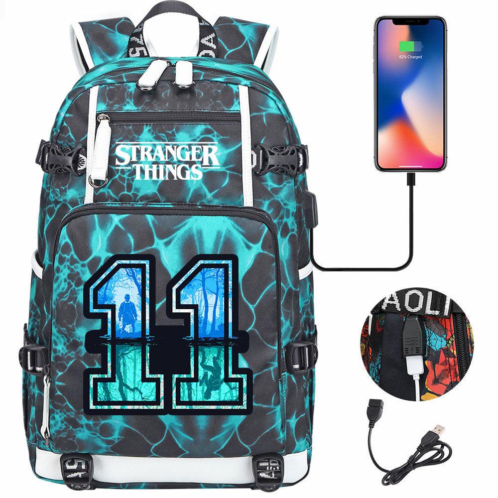 Strangers Things 11 USB Charging Backpack School NoteBook Laptop Travel Bags