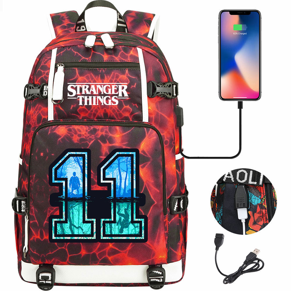 Strangers Things 11 USB Charging Backpack School NoteBook Laptop Travel Bags