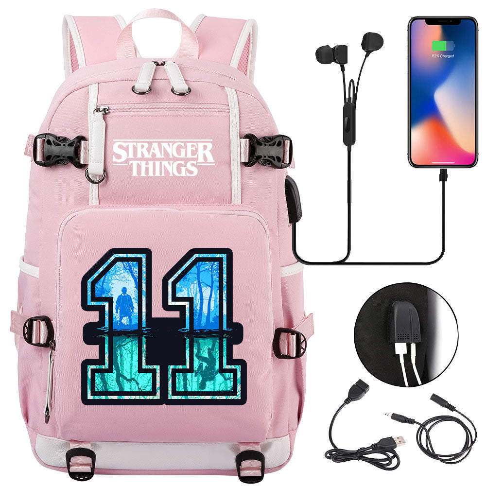 Strangers Things 11 USB Charging Backpack School NoteBook Laptop Travel Bags