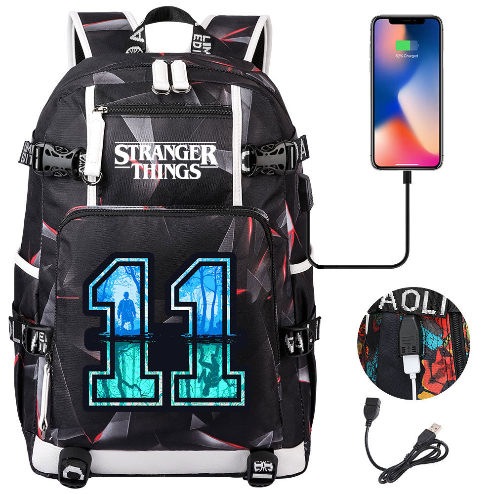 Strangers Things 11 USB Charging Backpack School NoteBook Laptop Travel Bags