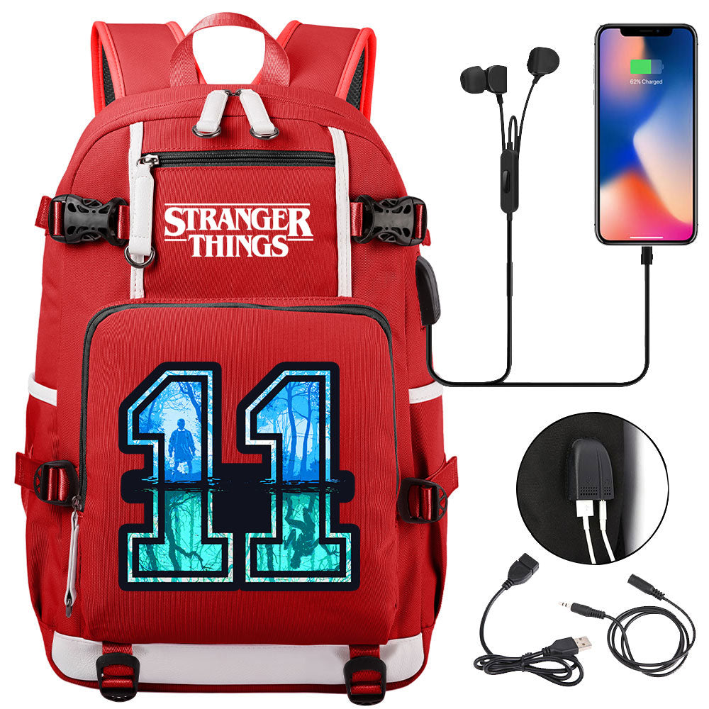 Strangers Things 11 USB Charging Backpack School NoteBook Laptop Travel Bags
