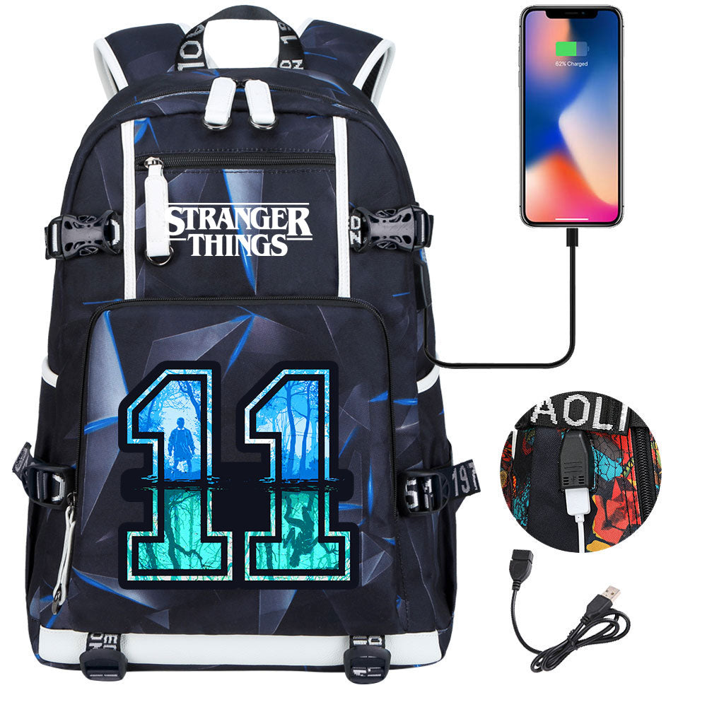 Strangers Things 11 USB Charging Backpack School NoteBook Laptop Travel Bags