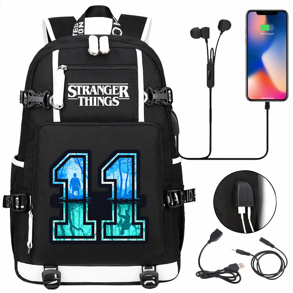 Strangers Things 11 USB Charging Backpack School NoteBook Laptop Travel Bags