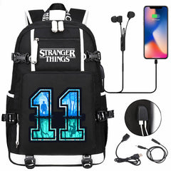 Strangers Things 11 USB Charging Backpack School NoteBook Laptop Travel Bags