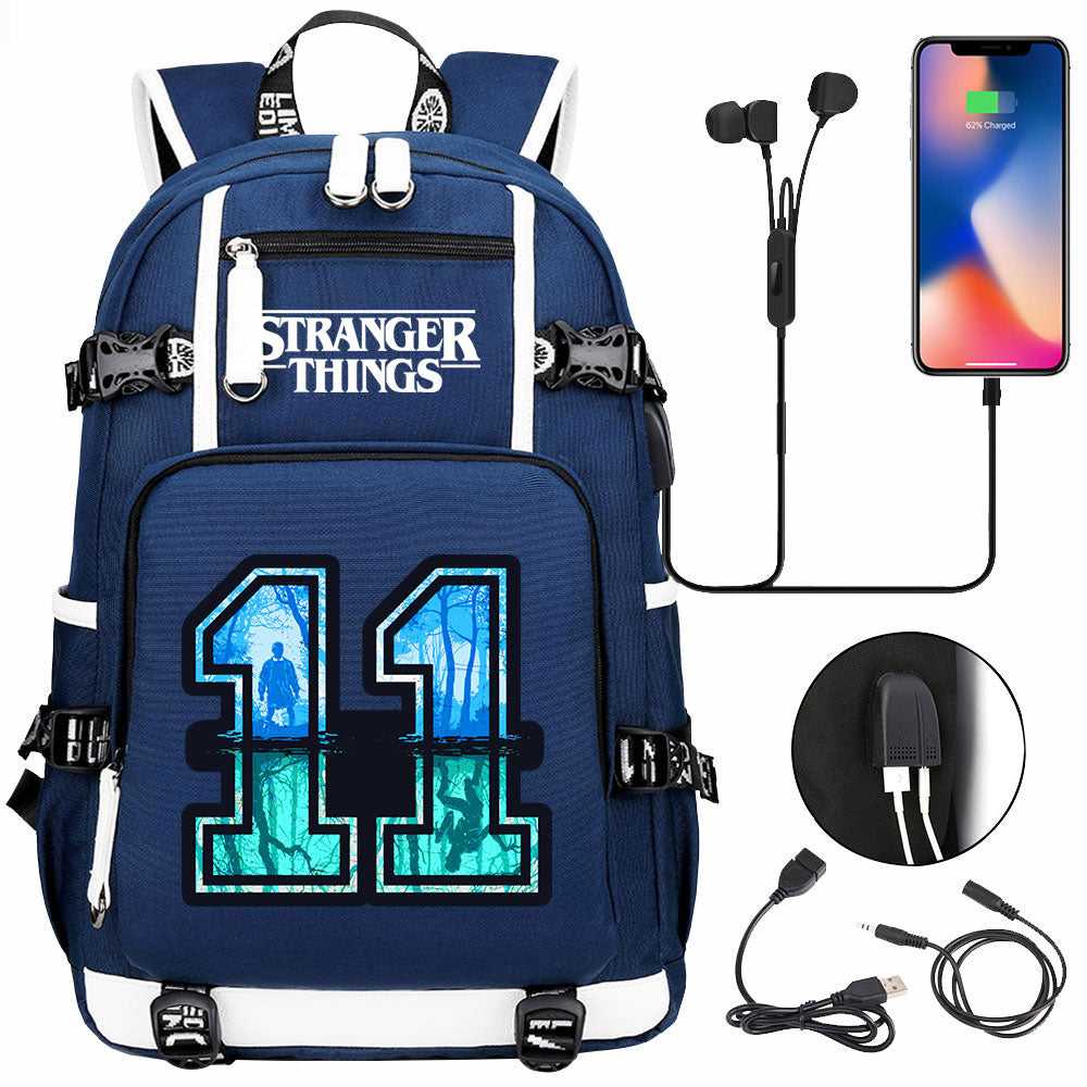 Strangers Things 11 USB Charging Backpack School NoteBook Laptop Travel Bags